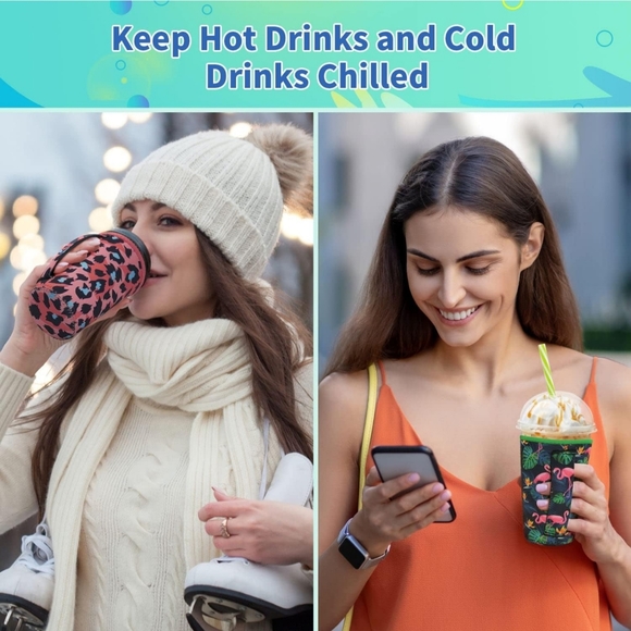 3 Piece Pink Cheetah Insulated Coffee Cup Sleeves With Handle. NWT - Picture 4 of 4